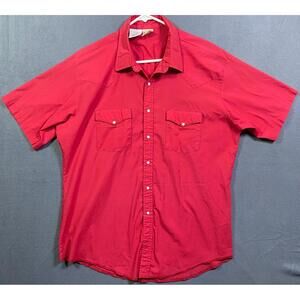 Western Frontier Shirt Mens Size XL Solid Red Short Sleeve Pearl Snap Cowboy VTG